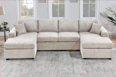 Brand New Beige Corduroy Sectional Sofa
