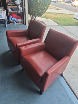 Pair of Red Leather Club Chairs