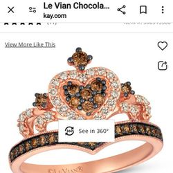 Le Vian Chocolate Diamond Royalty Tiara Ring 1/2 Ct 14K & Rose Gold Diamond Band 1/8 Ct 14K