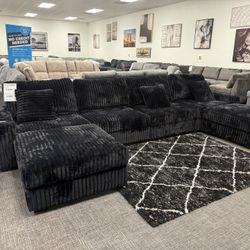 Black Modular Corduroy Sectional