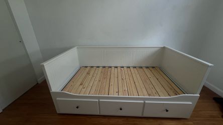 IKEA HEMNES bed frame with 3 drawers, white