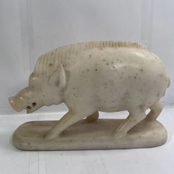 VTG Hand Carved Marble Wild Boar Pig Hog Solid Base & Statue Sculpture Figurine Rare 