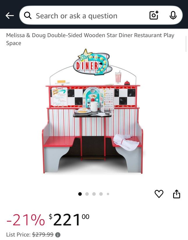 Melissa & Doug Double-Sided Wooden Star Diner Restaurant Play
Space