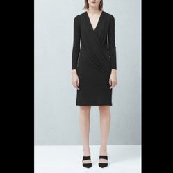 MANGO NWT Navy faux wrap dress long sleeve, midi, bodycon Size 4/6 