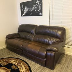 Brown Genuine Leather Electric Reclining Sofa