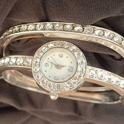Cz Dress Bangle Watch And Bracelet Silver Tone