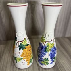 Vecchia Bassano Hand-Painted Italian Majolica Vases (Vintage Set of 2) 