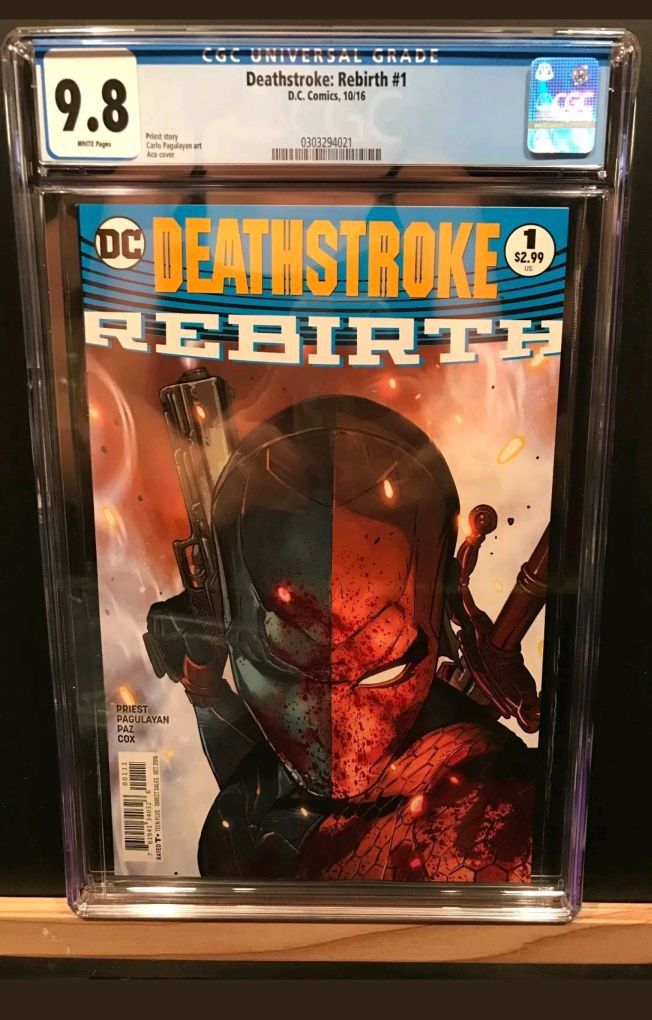 DC DEATHSTROKE: REBIRTH #1 CGC 9.8 & DC DEATHSTROKE: REBIRTH #1 CGC 9.8 RARE PLATT VARIANT. These are unrestored first prints!!! Plus lot of 3