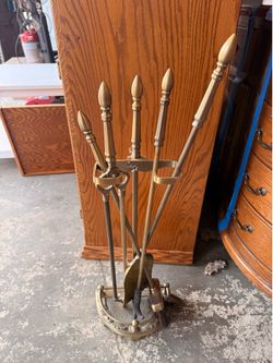 Vintage brass fireplace toolset