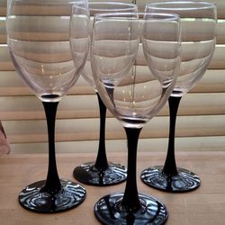 Vintage Black Stem Water Goblet Glasses Set Of 4