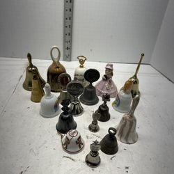 Lot of 18 Vintage Bells Collectibles Brass Glass Ceramic Porcelain #T 7