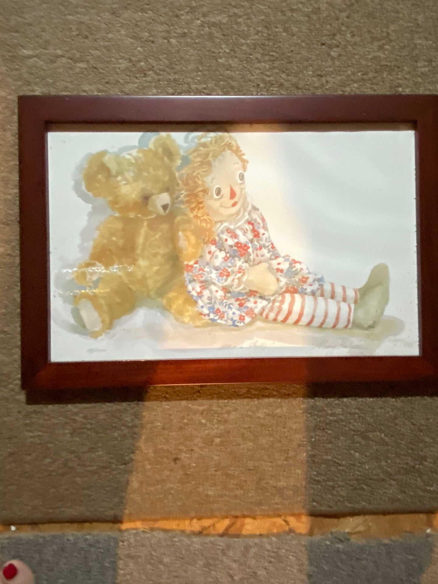 2 Raggedy Ann and Andy Watercolor Prints (2) Framed