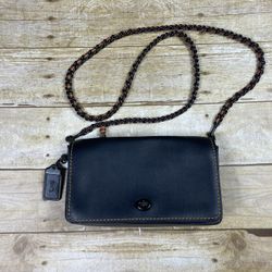 Coach 1941 Dinky Black Crossbody Handbag Metal & Leather Long Chain DK-20215
