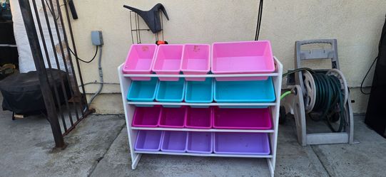 Toy Organizer with 16 Plastic Bins