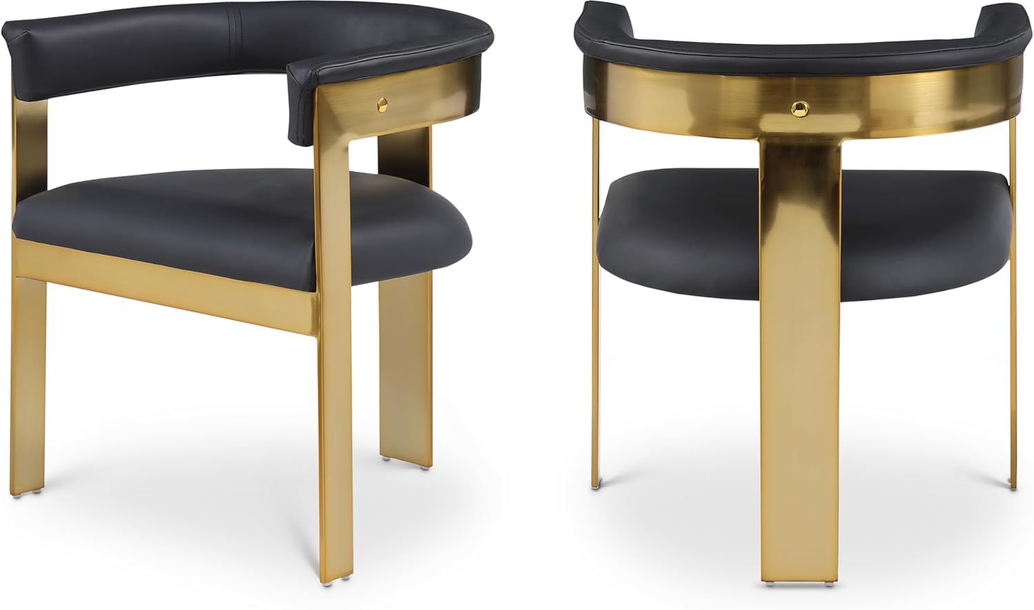 Meridian Furniture 831Black-C Romeo Collection Modern | Contemporary Dining Chair with Soft Black Vegan Leather, Brushed Gold Metal Frame, 23.5" W x 2