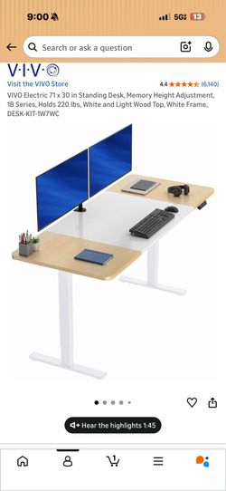 VIVO Electric 71 x 30 in Standing Desk, Memory Height Adjustment, 1B Series,White and Light Wood Top, White Frame