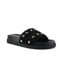 Nine West • Black Fuzzy Studded Slippers • 8M • NWT •