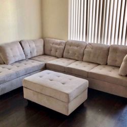 New Gray Sectional + Storage Ottoman  — Left or Right Chaise — Delivery Available 