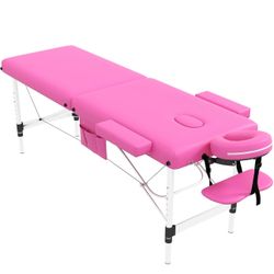  Massage Table Massage Bed Portable, 26 LBs Light Weight Foldable Tattoo Facial Care Spa Lash Bed Aluminum Frame with Accessories Carrying Bag, Pink
