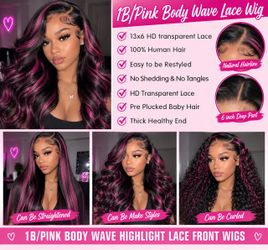 Skunk Strip Highlight Wig Human Hair Pink And Black Wig Human Hair