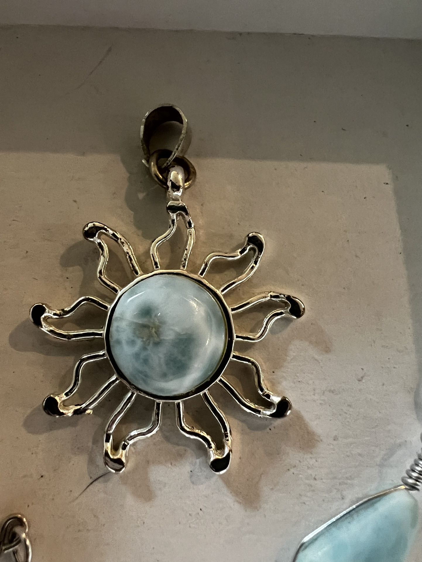 Larimar Sterling Sun Pendant Earrings