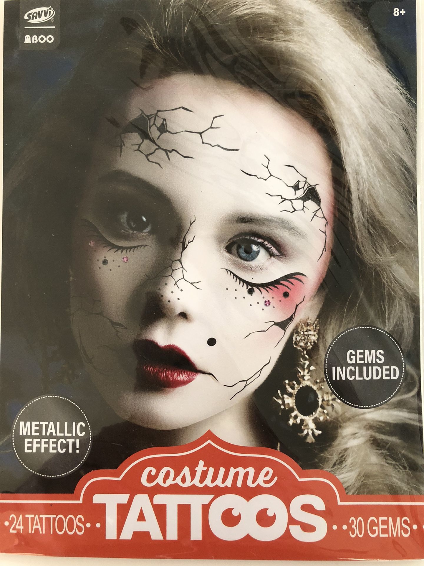 Savvi Costume Tattoos- Metallic Effect Zombie/Broken Doll With 30 Gems
