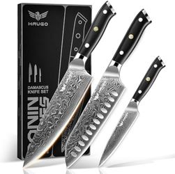 3-Piece Damascus Kitchen Knife Set – VG10 Steel, G10 Handles