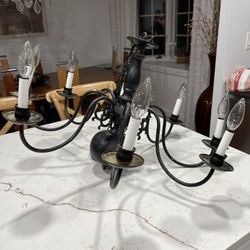 Wide antique brass chandelier in excellent condition $40