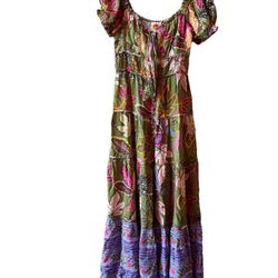NWT Farm Rio Green Wild Jungle Corset Midi Dress Tropical Floral Travel S 