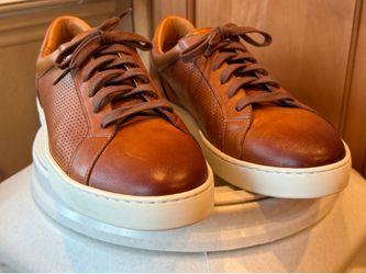 Magnanni Men's Luxury Perforated Leather Sneakers - Size 11 1/2 - Cognac