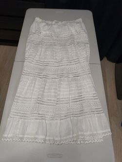 White Boho Maxi Skirt with Crochet Detail