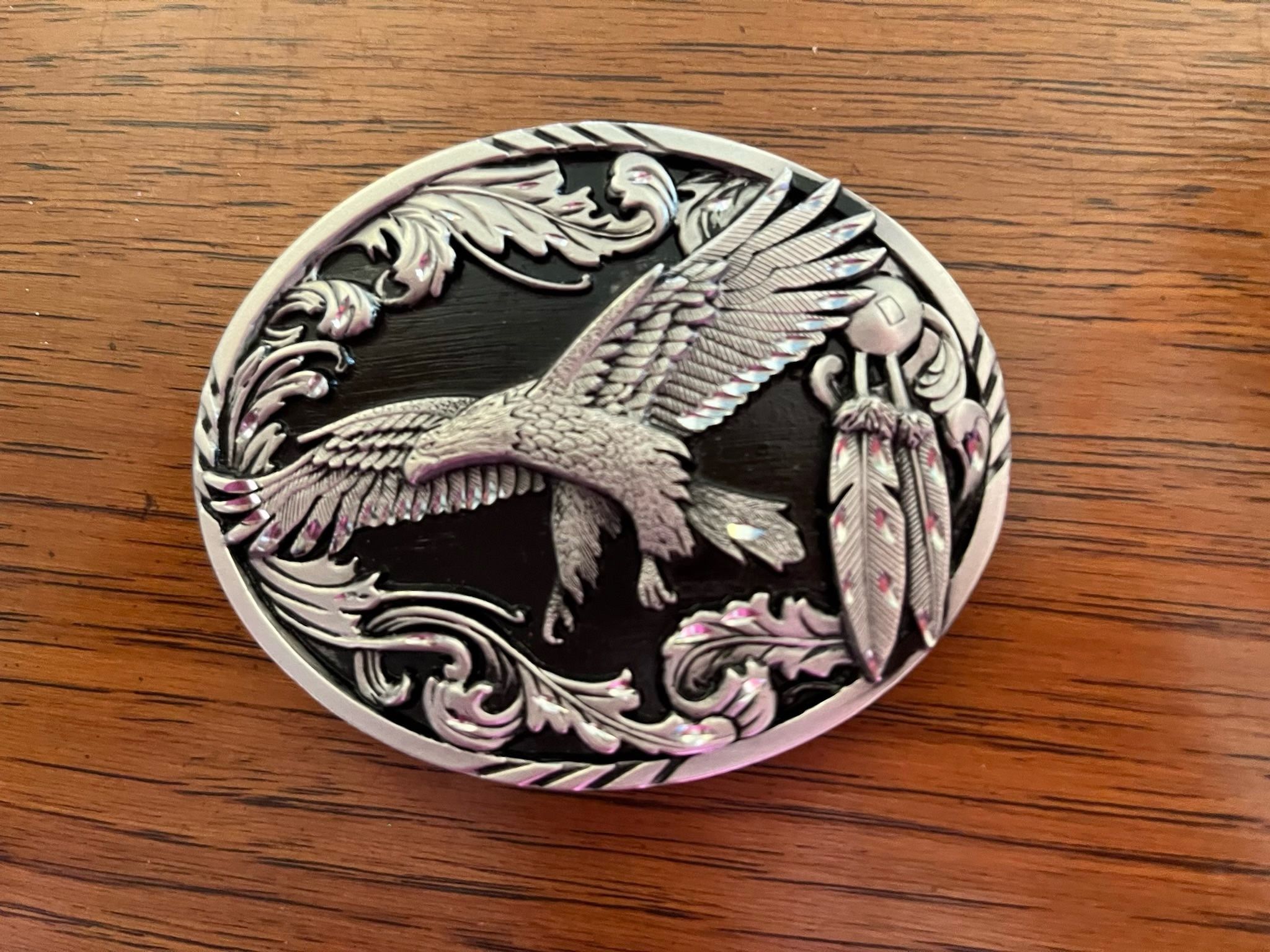 Vintage Siskiyou Western Eagle / Feathers Enameled Metal Belt Buckle 1995 - A2 Model USA 