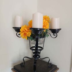 Pair Vintage French iron  Candelabras & Crystal Inserts
