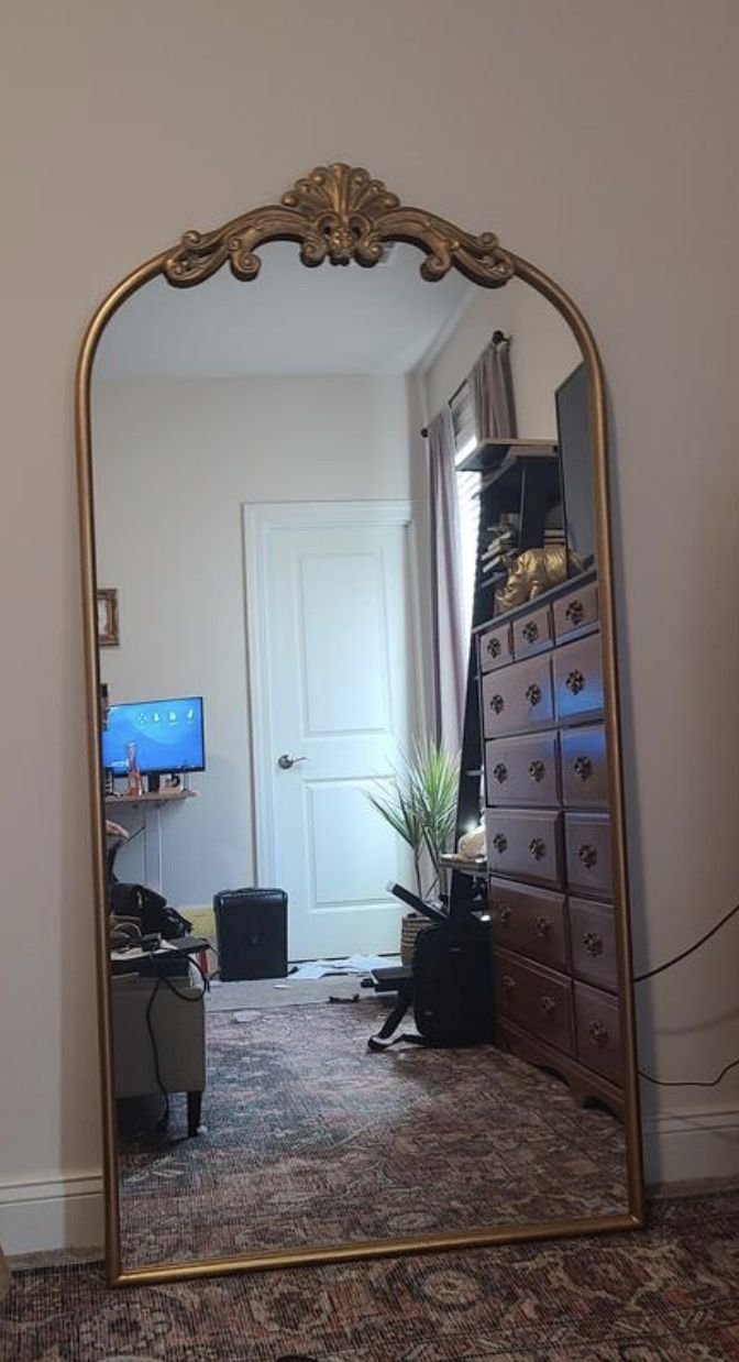 Azalea Park Gold Metal Filigree Leaner Framed Wall Mirror for Sale in