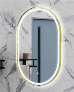 HELIO 24 in. W x 36 in. H Oval Framed LED Dimmable Anti-Fog Wall Bathroom Vanity Mirror in Brushed Gold