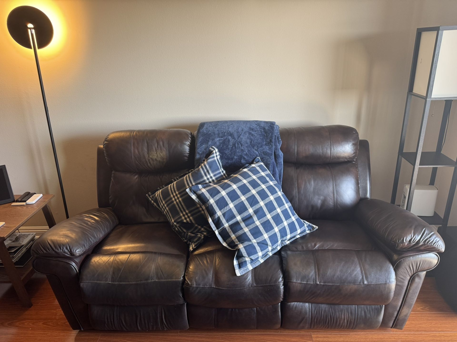 Power Reclining Leather Sofa + Loveseat Set – Dark Brown Havana Leather - $699