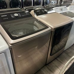 Samsung champagne washer and dryer set electric with warranty great condition