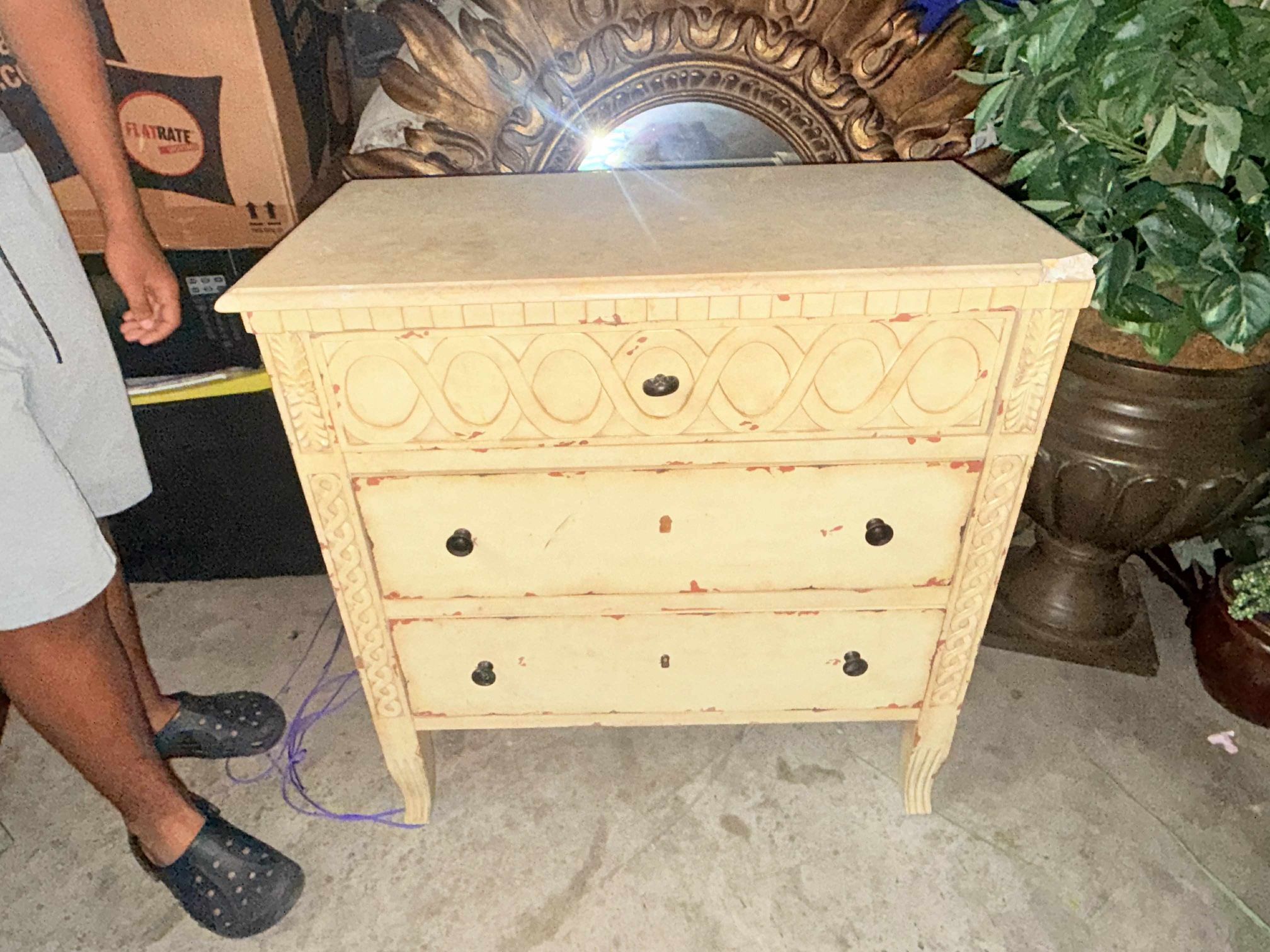 Solid Wood Dresser With Marble Top.