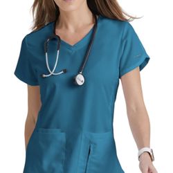 BARCO Grey's Anatomy Scrubs - Cora Scrub Top for Women, Crossover V-Neck, Fitted Back Super-Soft Women's Scrub Top