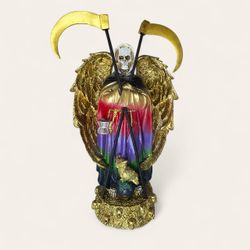 Santa Muerte 7 Potencias Con Alas Y 2 Guadañas 12"