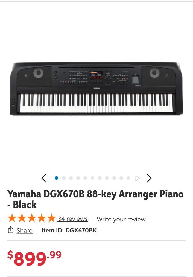 Yamaha DGX-670B Keyboard