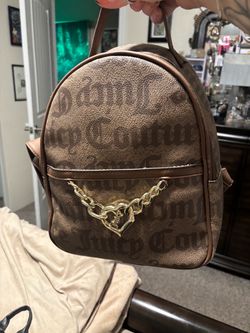Brown Monogram Backpack with Gold Heart Chain Detail