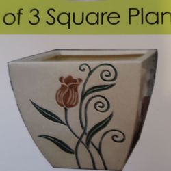 New set of 3 ceramic planters Large One Has A Crack 