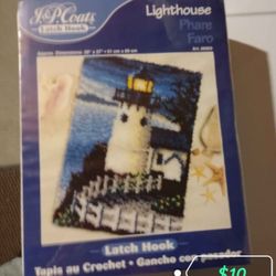 Vintage J & P Coats Lighthouse Latch Hook Kit 20"x27" Rug KIT NEW, SEALED