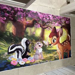 Bambi Flower and Thumper Back Drop Like New 5 ft Long 3 Foot Tall Vinyl Material 