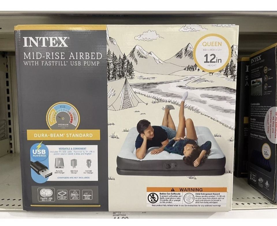 BRAND NEW SEALED Intex Mid Rise 12" Air Mattress with Internal USB Pump-Queen
