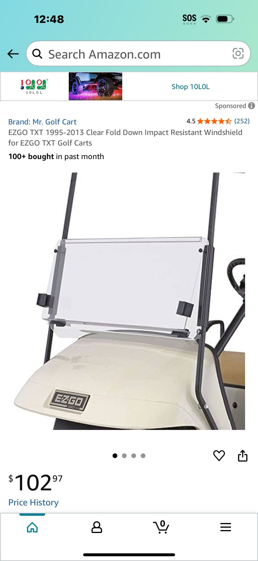 EZGO TXT Clear Fold Down Impact Resistant Windshield for EZGO TXT Golf Carts