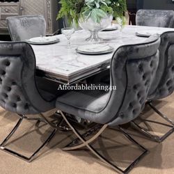 7 Pc Faux Marble Dining Table Brand New In Box 