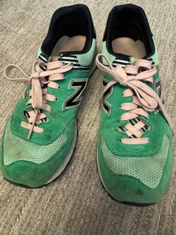 New Balance 574 Low Top Lace-Up Athletic Sneakers Green/Pink/ Black WL574BFS
