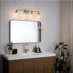 Kichler Winslow 30" Vanity Light in Brushed Nickel, 4-Light Transitional Bathroom Light with Clear Seeded Glass. (30" W x 9.25" H), 45887NI